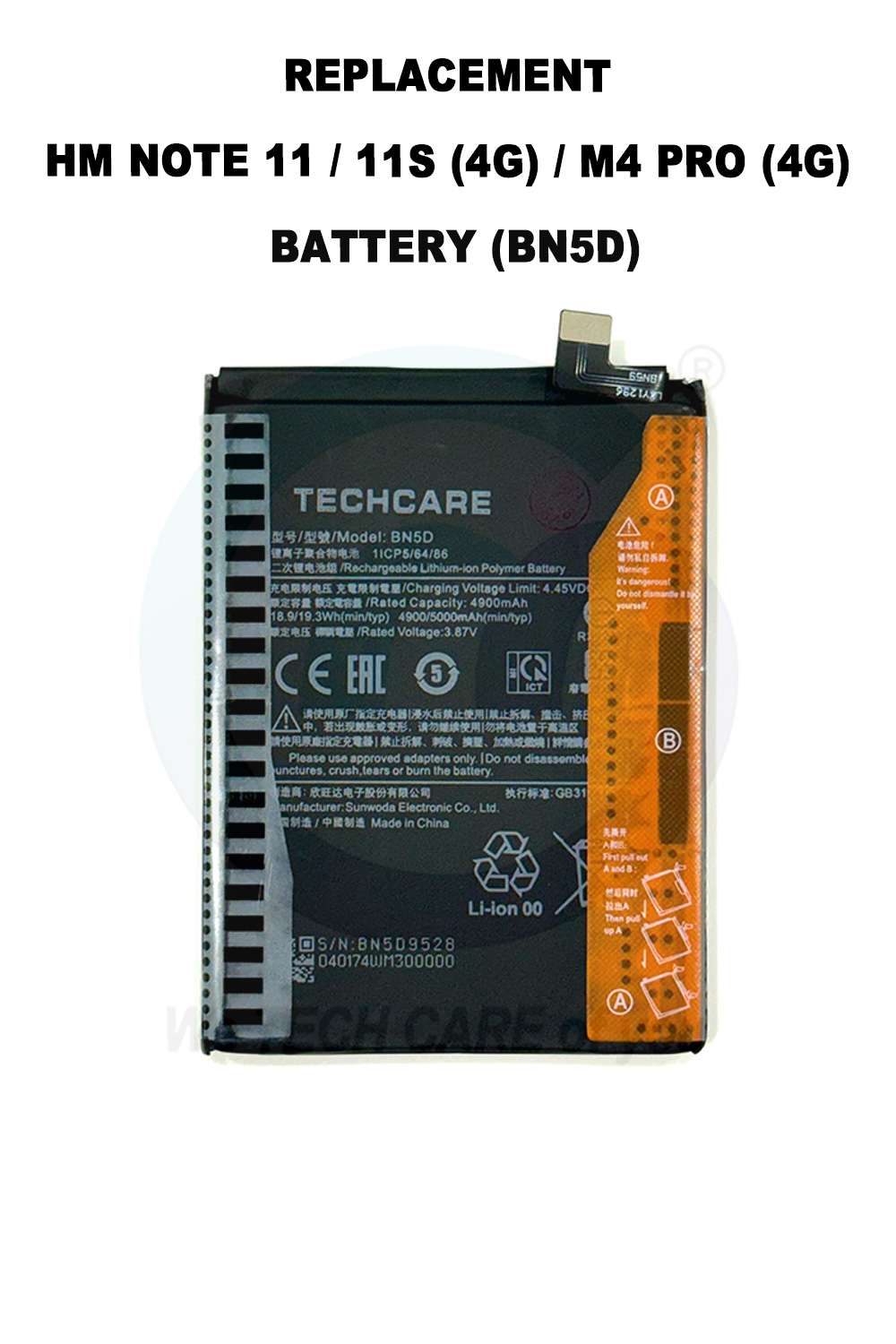 COMPATIBLE GHMM NOTE 11 / 11S (4G) / M4 PRO (4G) BATTERY (BN5D)