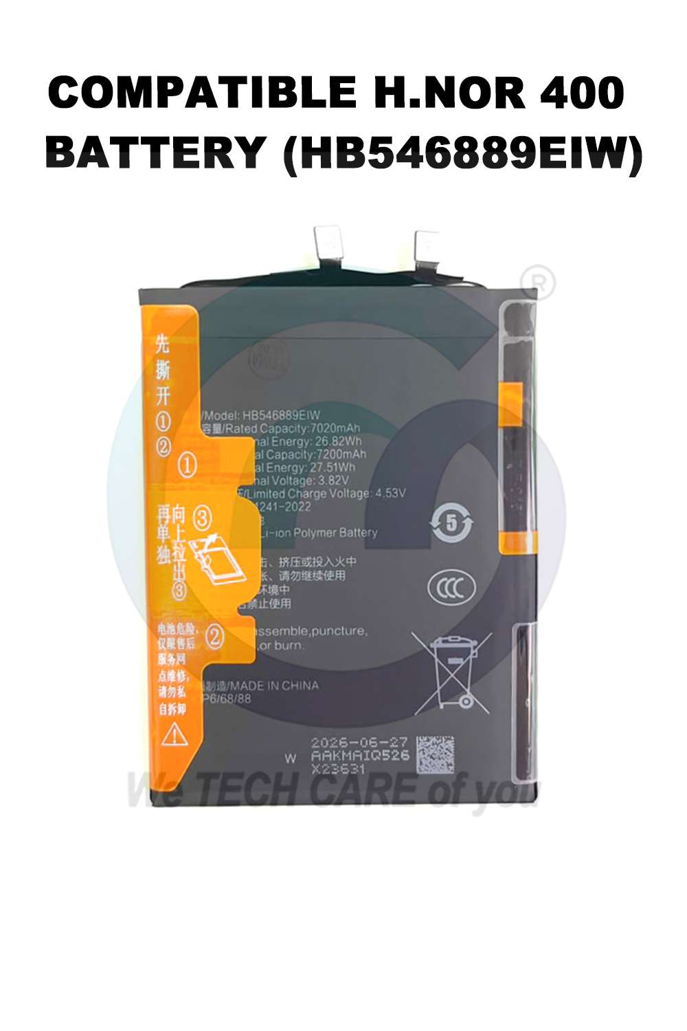 COMPATIBLE H.NOR 400 BATTERY (HB546889EIW)