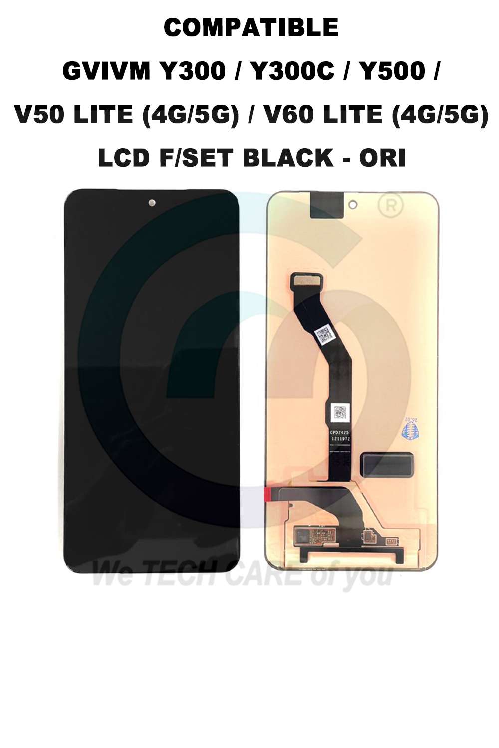 COMPATIBLE GVIVM Y300 / Y300C / Y500 / V50 LITE (4G/5G) / V60 LITE (4G/5G) LCD F/SET BLACK - ORI