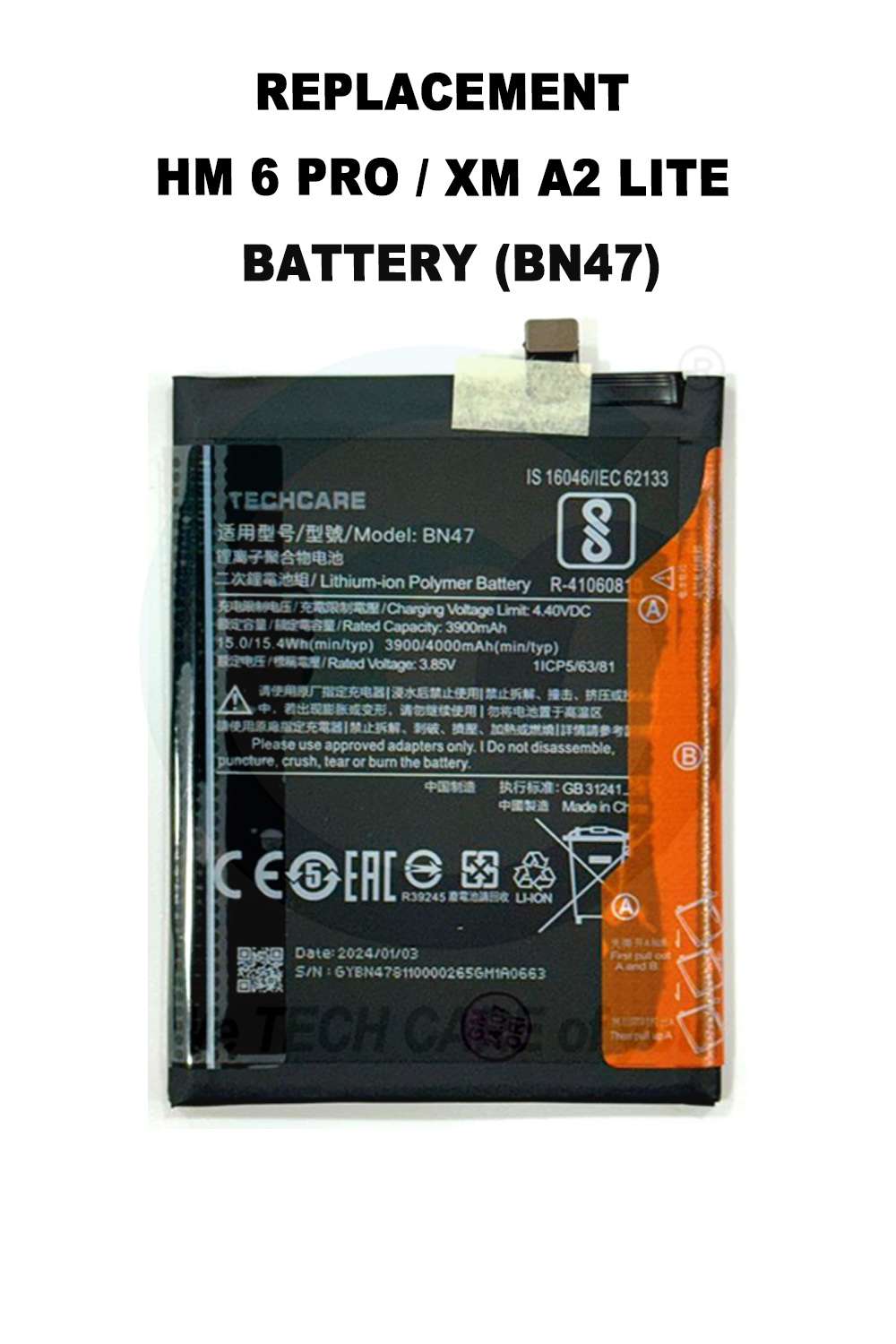 COMPATIBLE GHMM 6 PRO/ GXMM A2 LITE BATTERY (BN47)